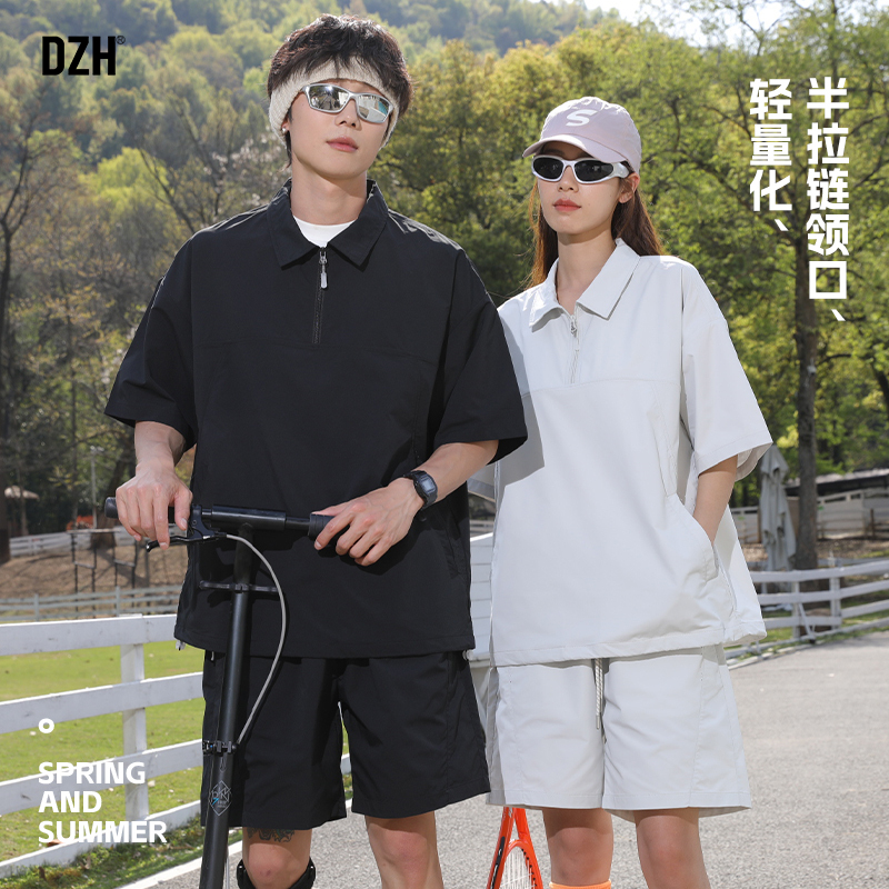 夏季情侣套装男高级感痞帅2025新款薄款速干上衣情侣装短袖polo衫