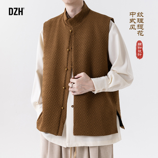 男士棕色中式坎肩背心男外穿马甲春季中国风外套新款马夹无袖上衣