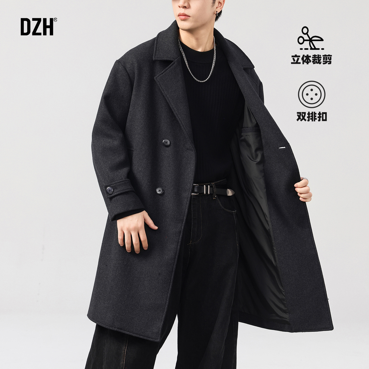 长款纯羊毛双排扣大衣