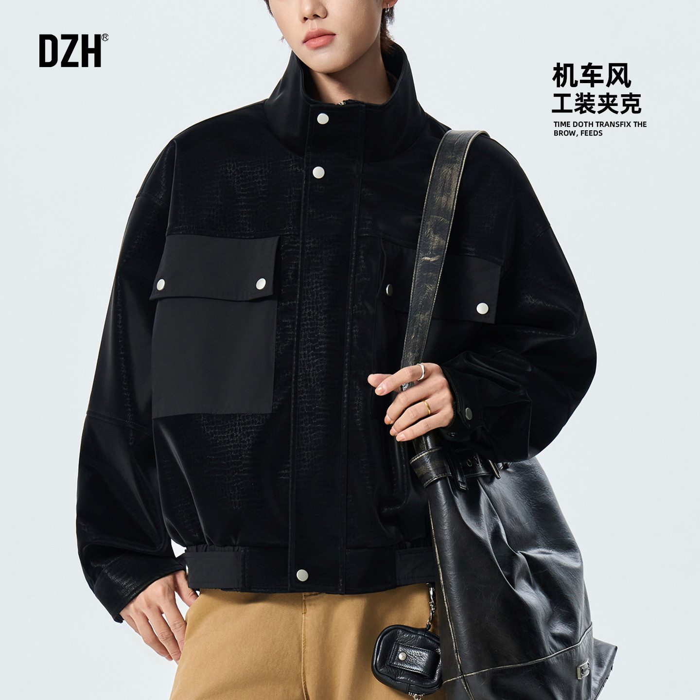 男士暗黑系机车风夹克外套男款春季潮牌2026新款工装上衣百搭衣服