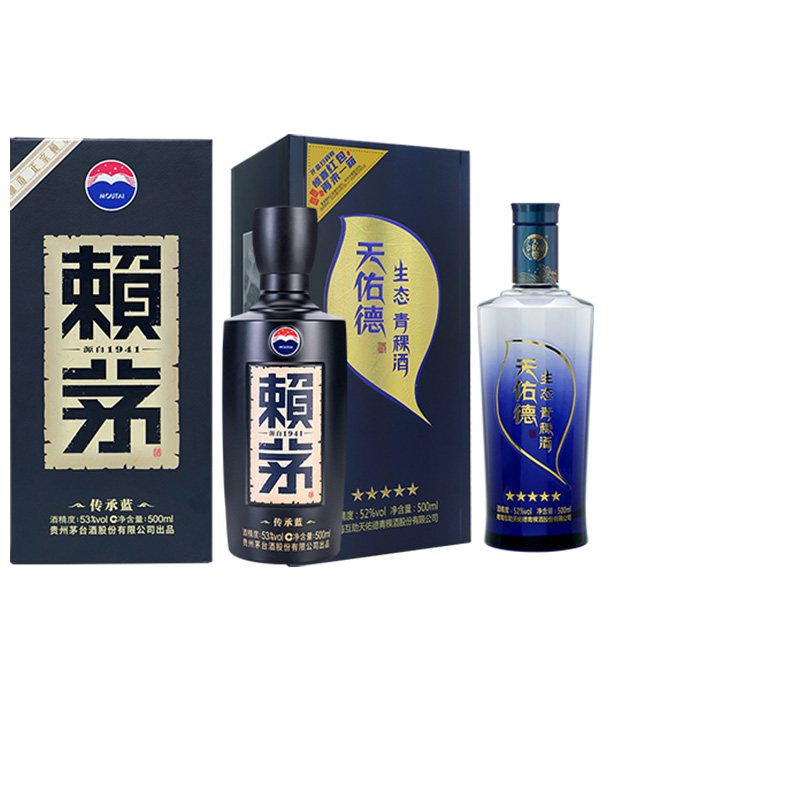 茅台赖茅传承蓝53度500ml酱香型白酒+生态五星青稞白酒52度500ml