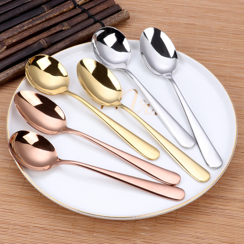 dace316l不锈钢勺子家用吃饭勺子金色汤匙汤勺圆勺商用可定制logo