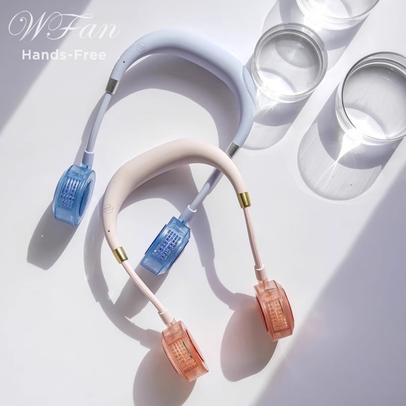 日本WFAN无叶挂脖风扇便携随身小型USB充电小风扇夏天降温神器户外挂颈懒人静音超长续航透明学生儿童电扇