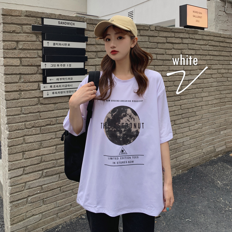 Real shot super fire CEC Harajuku style short sleeve T-shirt women's white loose top