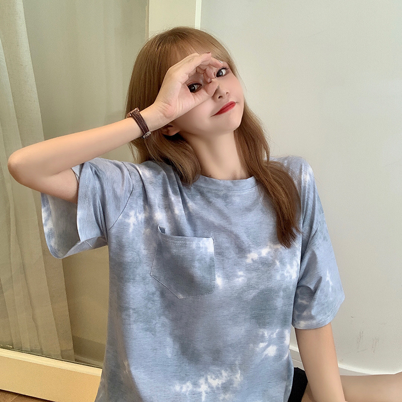 實拍港味扎染短袖恤女潮韓版寬鬆上衣