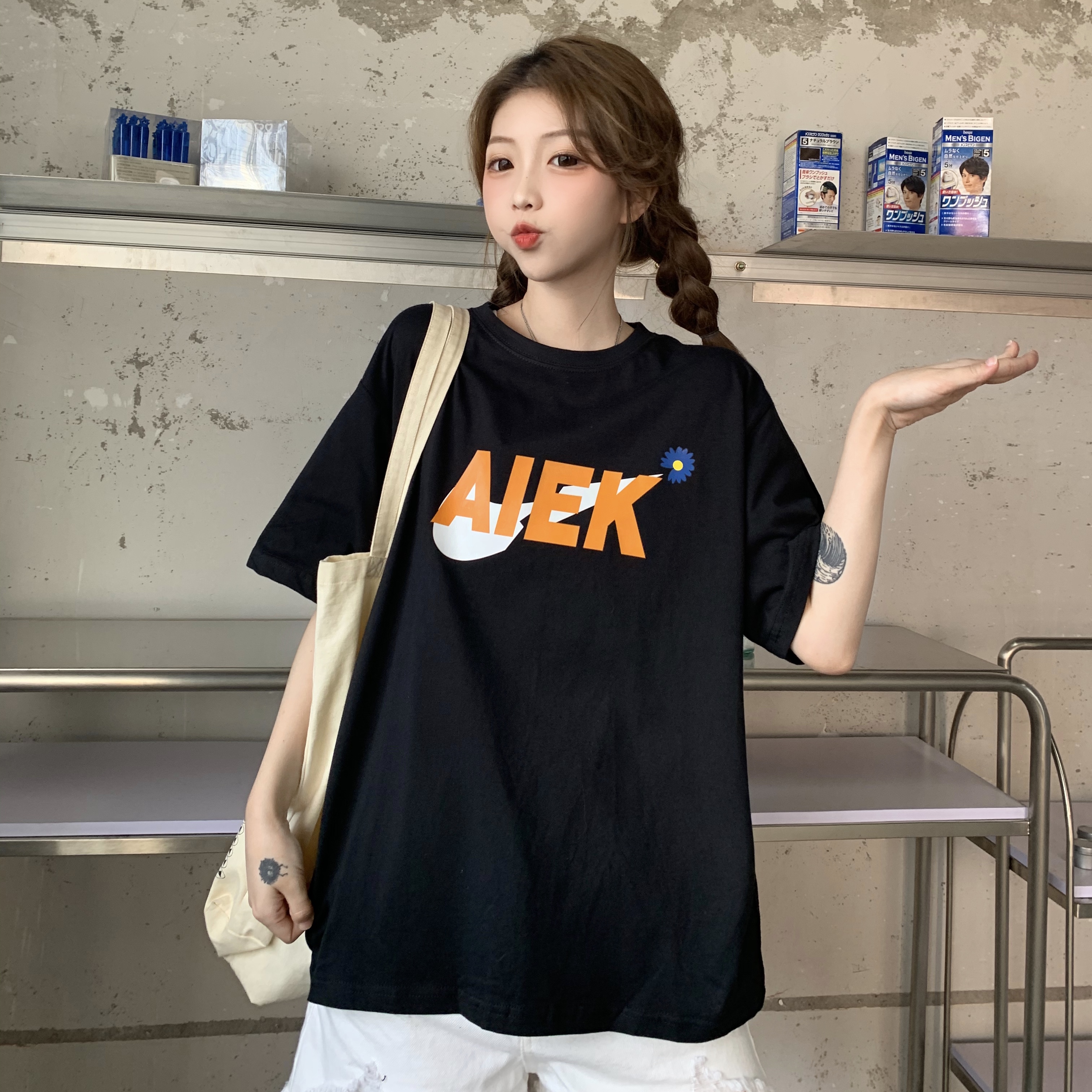 實拍ins網紅港風短袖T恤女2021年寬鬆美式上衣