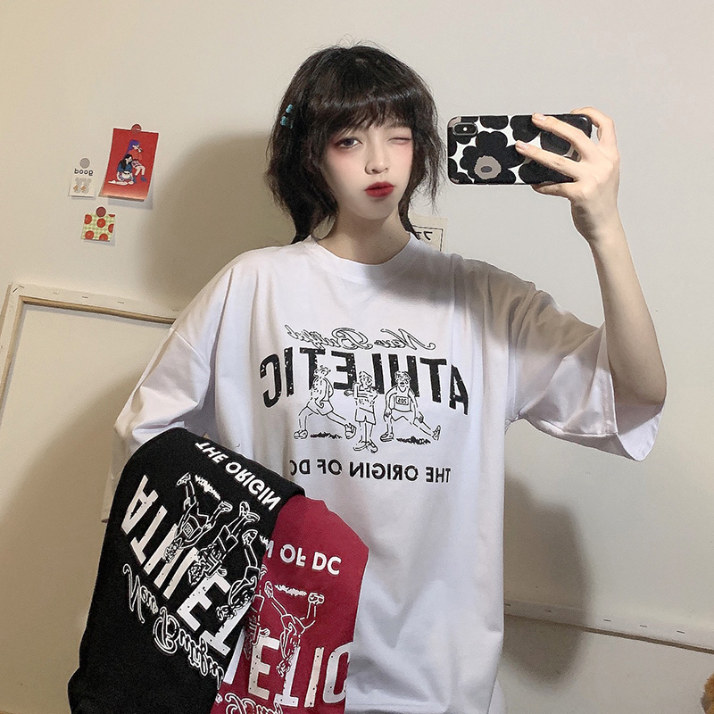 實拍 網紅港風短袖T恤女韓版chic寬鬆上衣