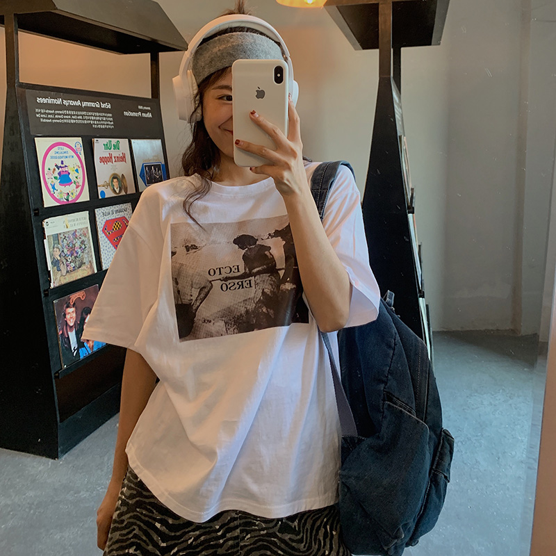 實拍chic港味短袖T恤女夏季白色潮牌寬鬆上衣