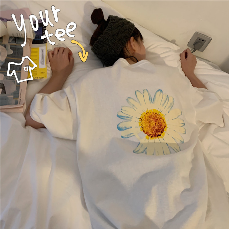 Real shot short sleeve T-shirt women's Korean fashion Mini Daisy top