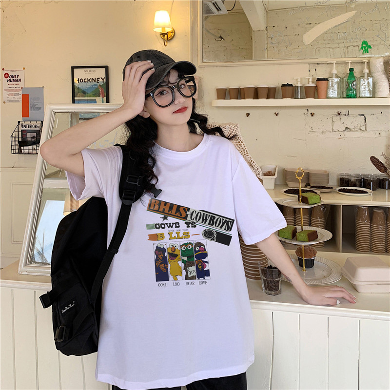 Real shot cotton summer short sleeve women's fashion net red T-shirt loose Korean top women's fashion