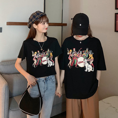 實拍  ins網紅港風短袖T恤女2021夏季新款寬鬆黑色短款上衣