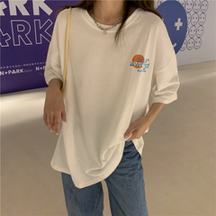 Real cotton new Korean loose and versatile printing short sleeve T-shirt