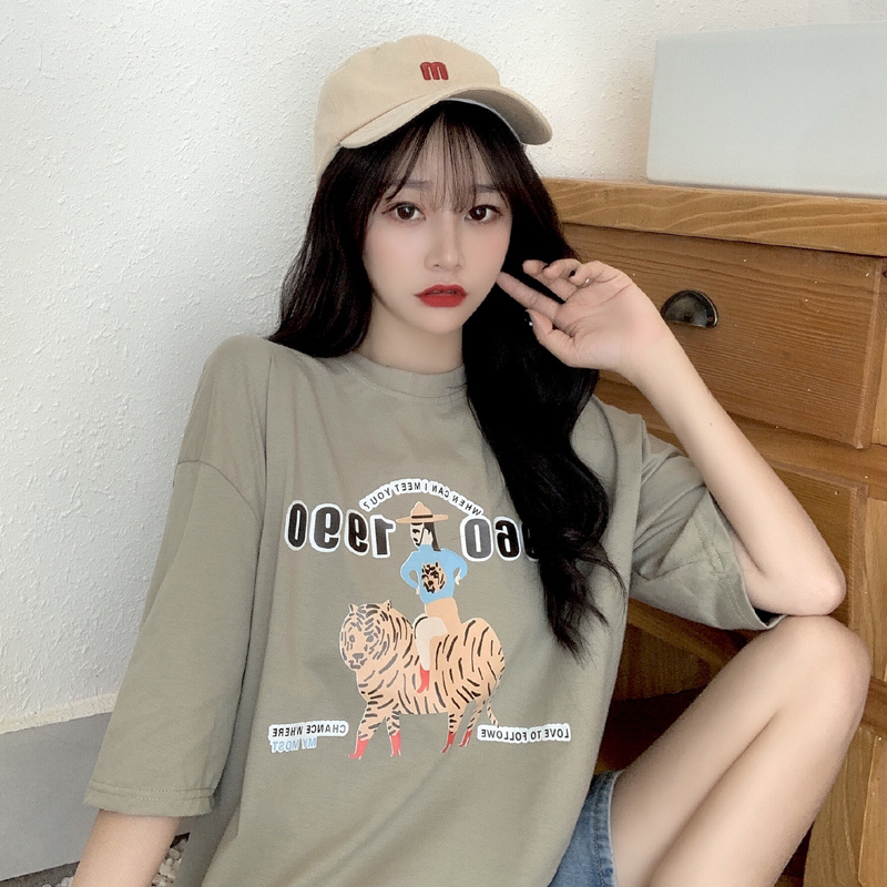 實拍oversize短袖T恤女美式潮牌寬鬆上衣
