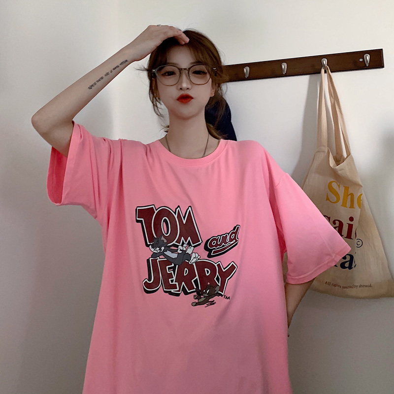 Real shot Harajuku fashion short sleeve T-shirt women's loose and lazy style top