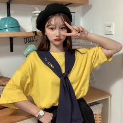 Real shot super hot short sleeve T-shirt women's loose Korean lazy two-piece jacket