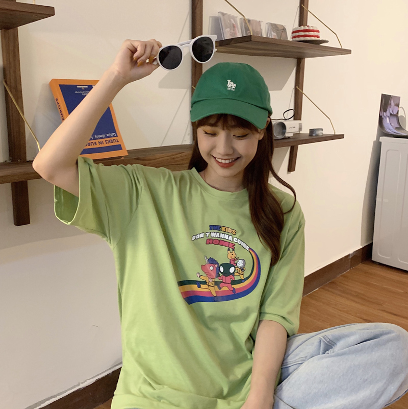 實拍牛奶絲古着chic港味T恤女超火寬鬆短袖上衣