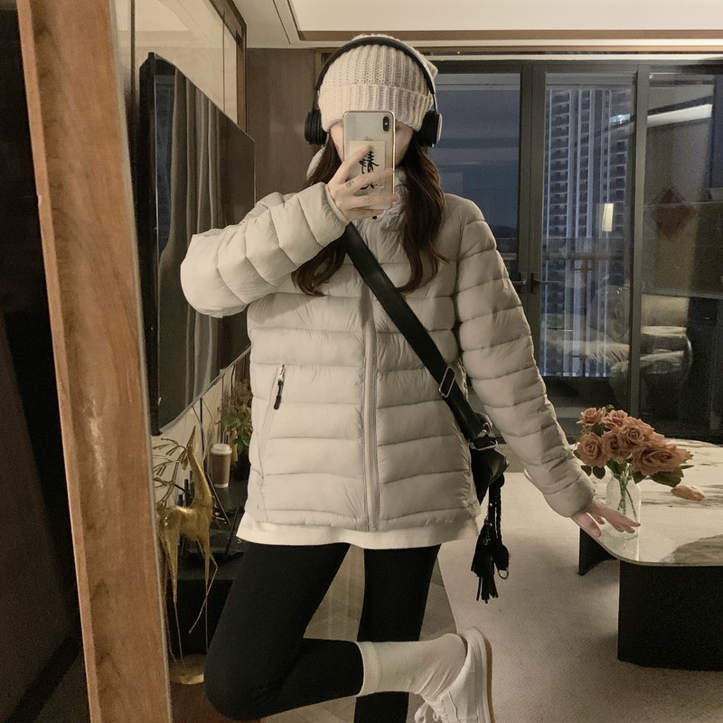 实拍新款韩版修身排骨学院羽绒服