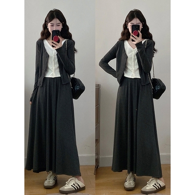 胖mm减龄一整套穿搭女早秋季大方得体套装时尚洋气超火裙子两件套