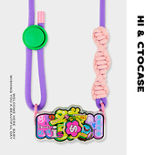 原创 手机背夹适用华为苹果手机壳中国风户外防丢挂绳 发财粉花