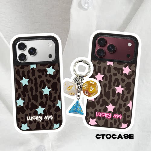星星豹纹蓝粉磁吸iPhone手机壳