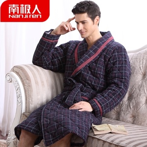 男士睡衣纯棉冬季三层加厚夹棉加大码中老年睡袍浴袍全棉质家居服