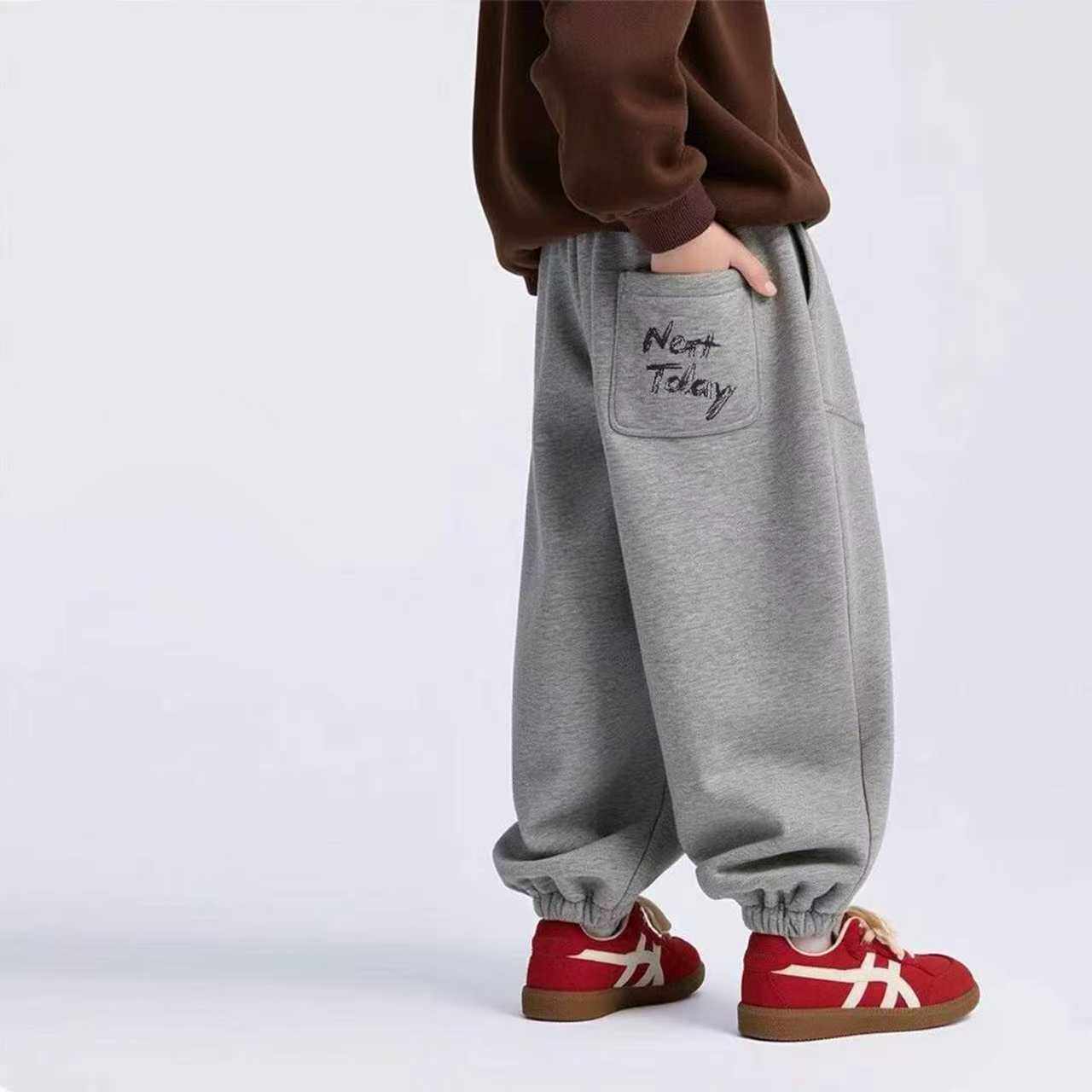 春秋儿童薄绒裤子春秋冬款2026新款男童女童运动裤中大童休闲长裤