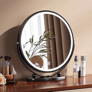 中古风化妆镜梳妆台镜子led带灯台式镜桌面高级感女生卧室可旋转