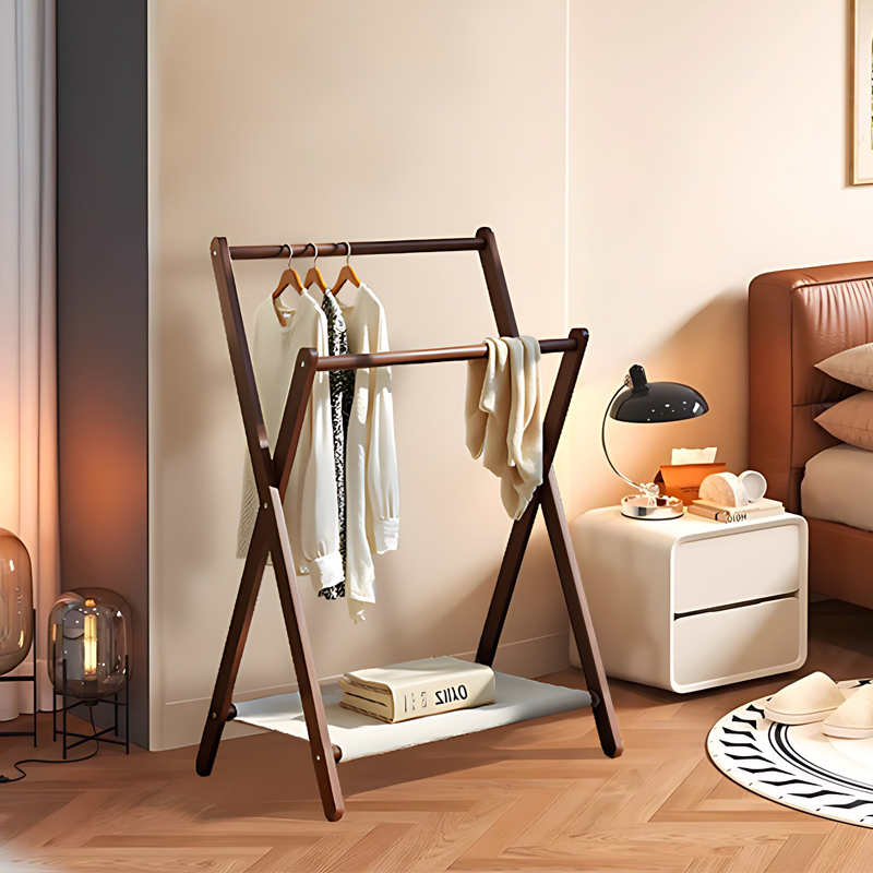 实木折叠落地衣帽架收纳挂衣架子