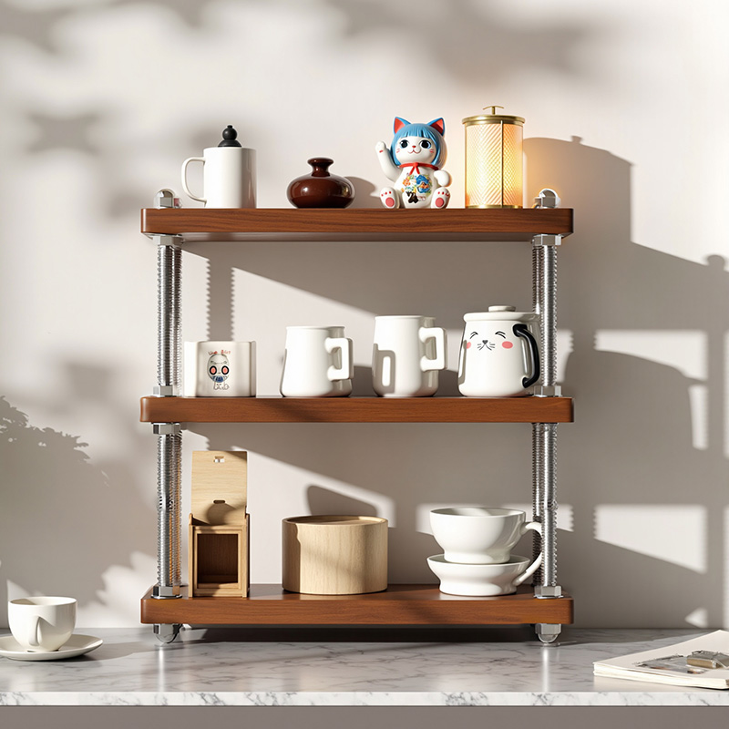 实木桌面可调节杯子收纳置物架