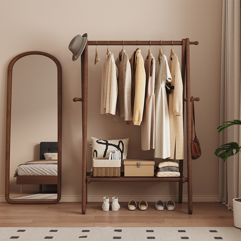 实木落地挂衣架可折叠家用衣帽架