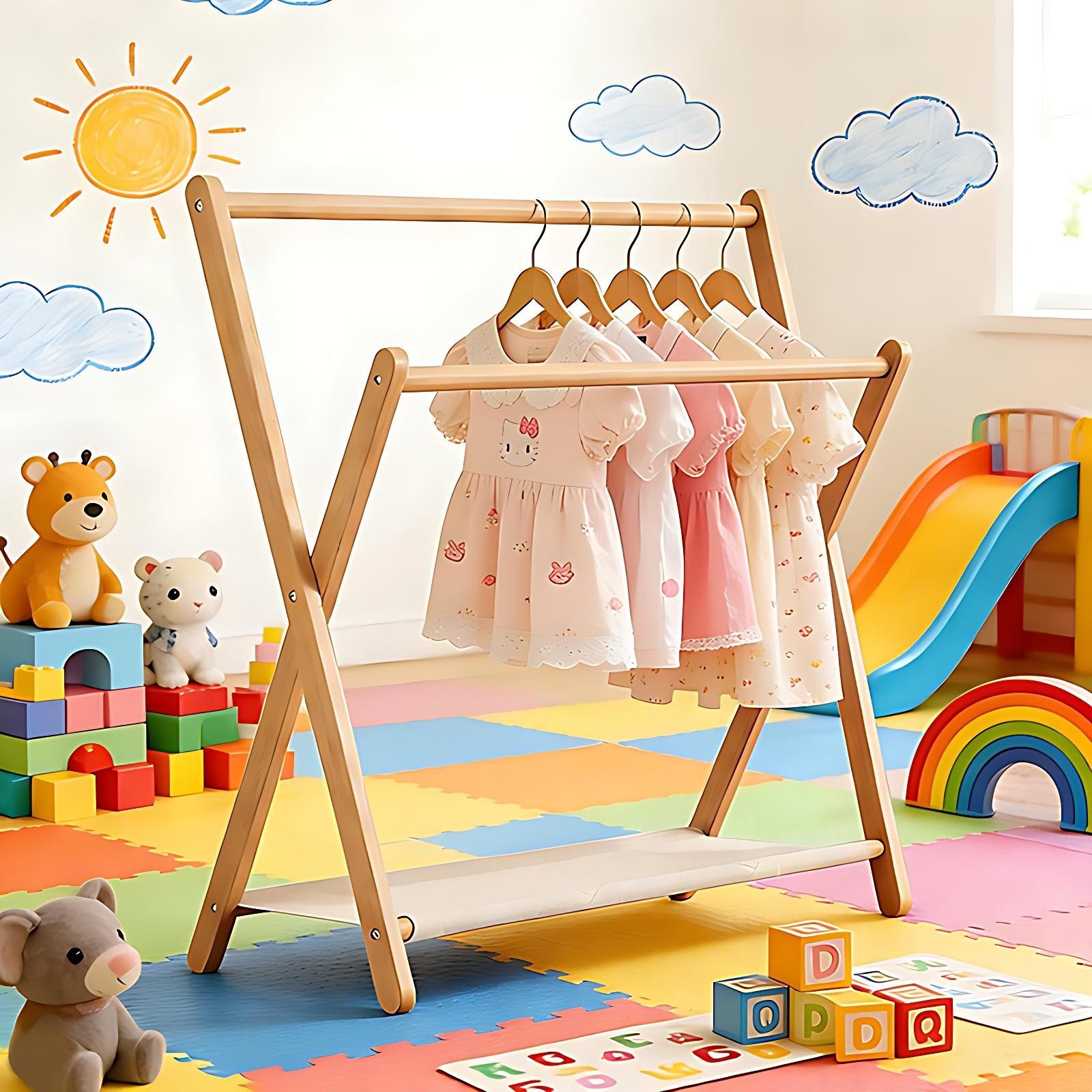 幼儿园简易儿童落地挂衣架宝宝矮款衣帽架卧室飘窗迷你小型晾衣架