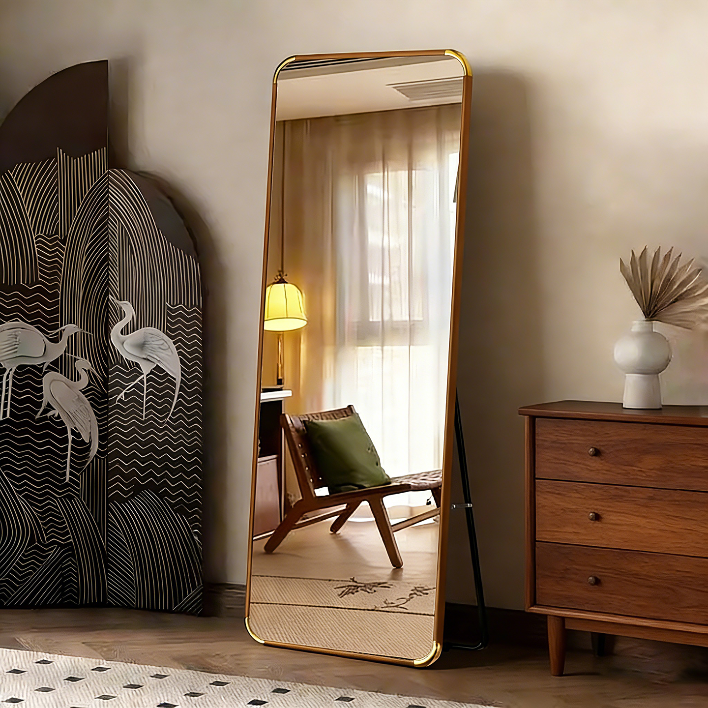 实木铜角镜子全身镜落地镜家用女生卧室内挂墙穿衣镜试衣镜大镜子,住宅家具,穿衣镜,淘宝优惠券,粉丝福利购,淘宝优惠卷