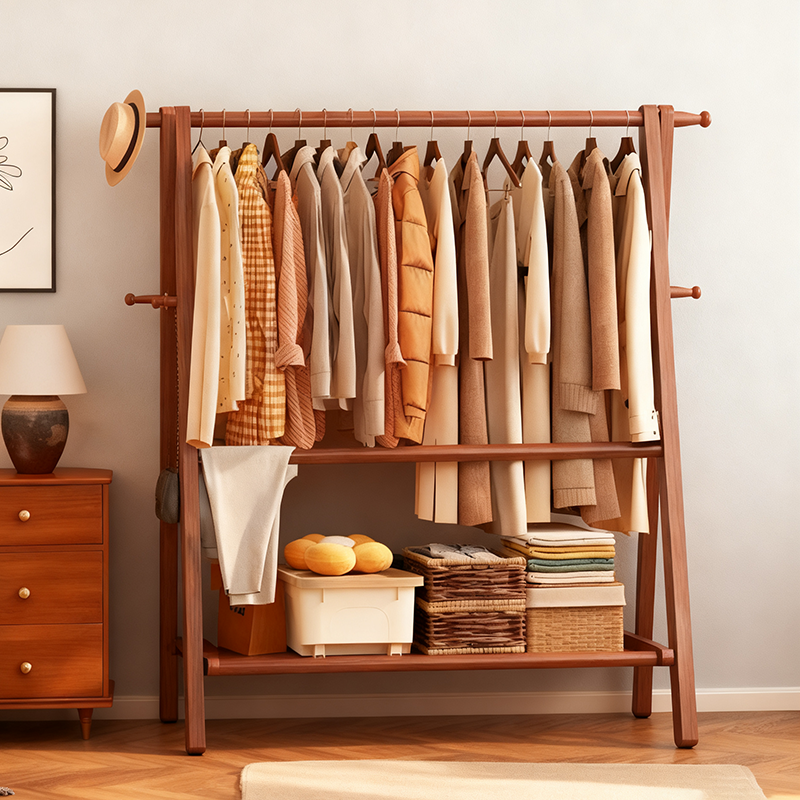 新款实木衣帽架落地卧室衣服挂架