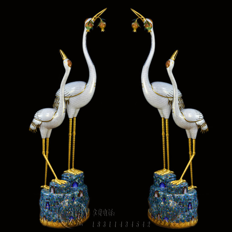 北京故宫景泰蓝仙鹤香薰炉母子鹤双鹤香炉纯手工铜胎掐丝珐琅摆件