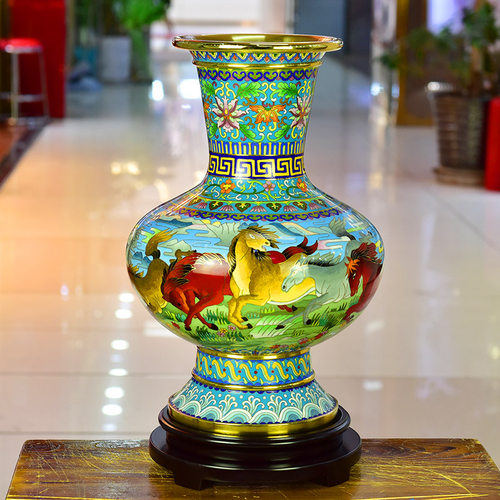 北京景泰蓝花瓶八骏图马到成功瓶