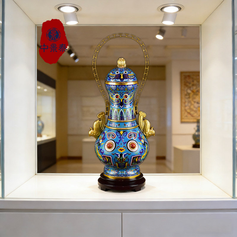 北京珐琅景泰蓝花瓶纯手工紫铜胎掐丝工艺鸮壶宫廷风提梁壶收藏品