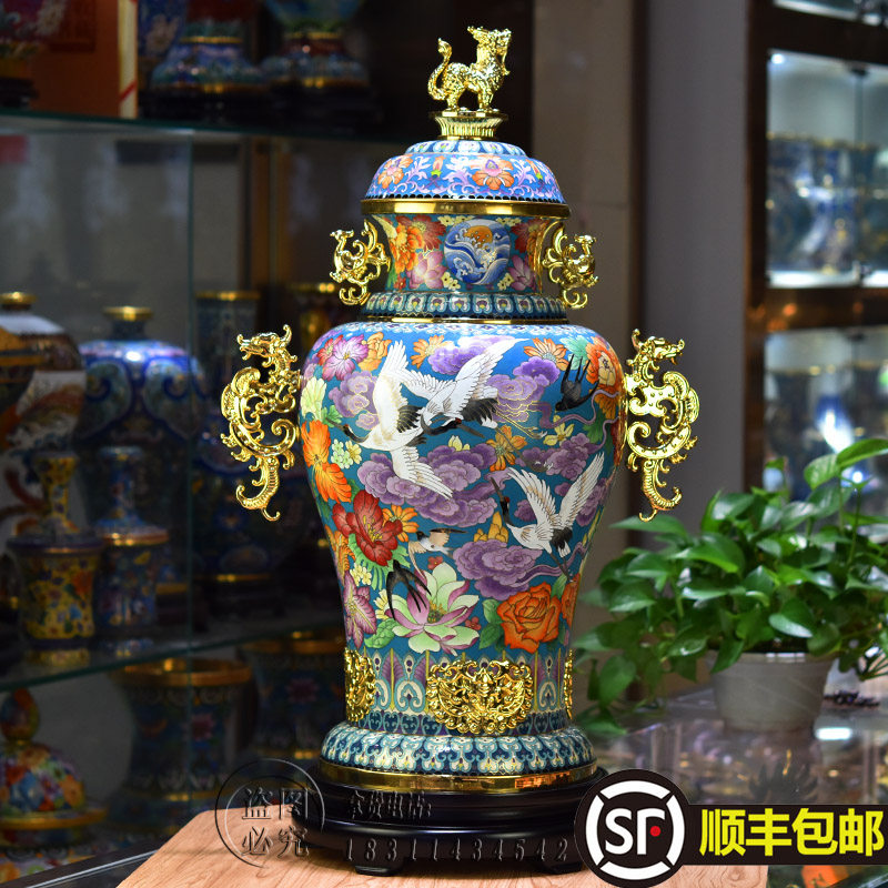 北京铜胎掐丝珐琅摆件25寸《舞动乾坤》景泰蓝花瓶戴嘉林带证书