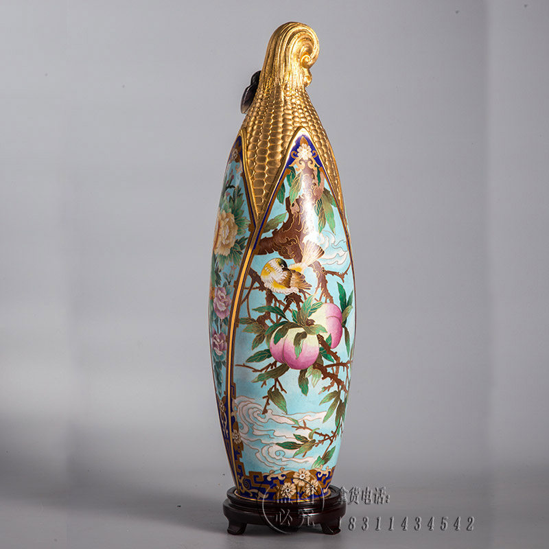 景泰蓝花瓶20寸玉米瓶异形紫铜胎张向东作品北京传统手工艺术礼品