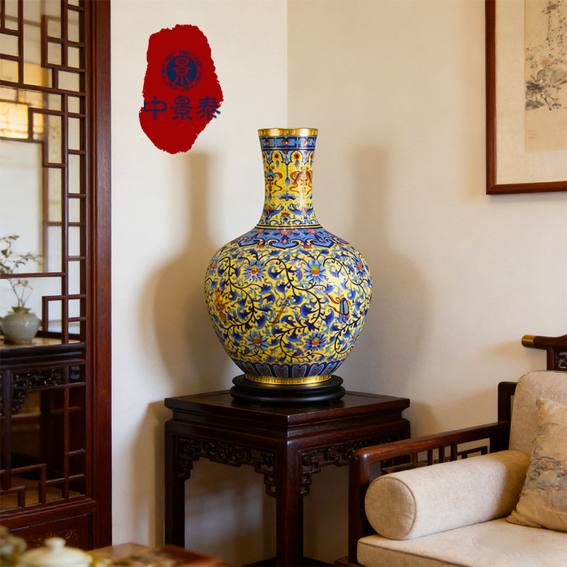铜器收藏景泰蓝花瓶22寸天球瓶手工掐丝珐琅礼品中式家装客厅摆件