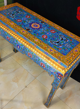 中景泰非遗宫廷珐琅北京景泰蓝大方桌紫铜高温烧制103cm茶桌炕桌