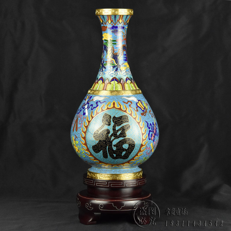 米振雄景泰蓝花瓶12寸福寿龙纹瓶老北京铜胎掐丝珐琅摆件装饰礼品