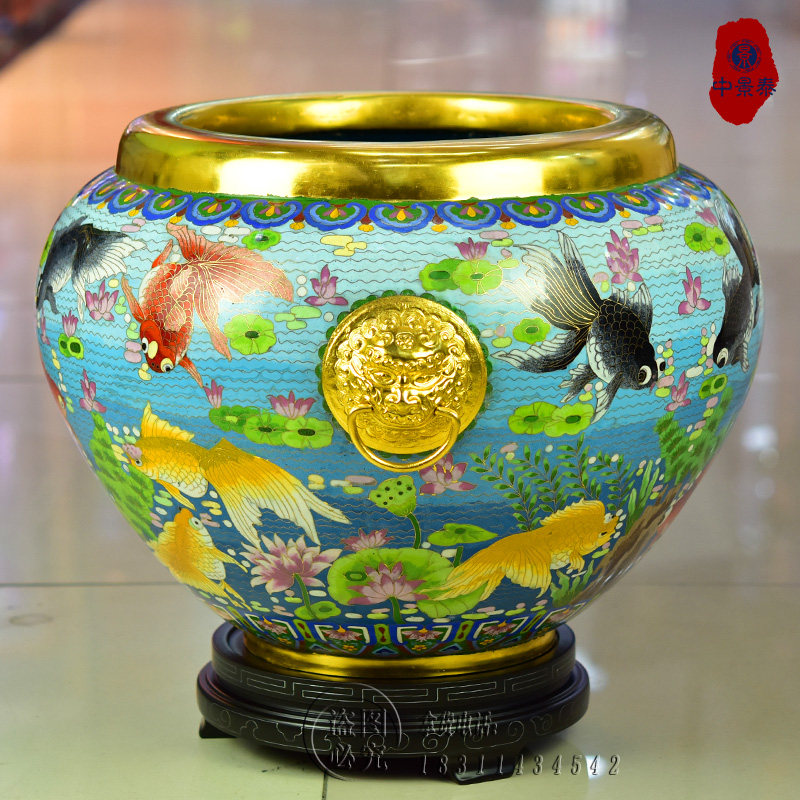 非遗北京景泰蓝大鱼缸纯手工紫铜胎掐丝珐琅别墅酒店大厅玄关摆件
