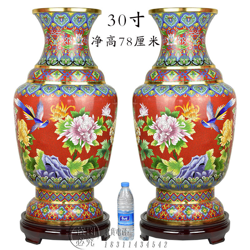 定制景泰蓝大花瓶30寸六线瓶纯铜胎掐丝珐琅商务酒店开业店庆摆件