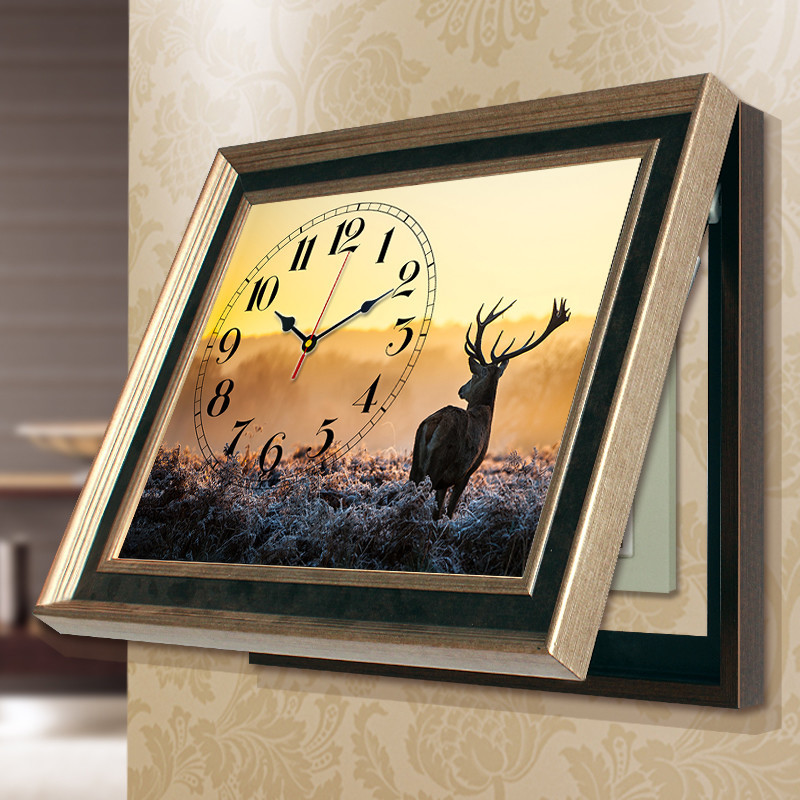 美式客厅餐厅电表箱装饰画钟表配电箱电闸免打孔饭厅遮挡麋鹿壁画图片