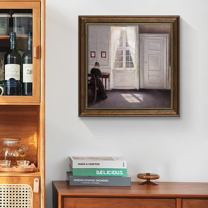 欧式客厅冷色调装饰画复古壁画小众人物仿油画卧室餐厅背景墙挂画