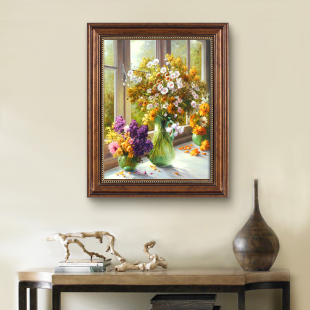 饭厅背景墙美式 竖版 油画 饰画梵高莫奈世界名画餐厅挂画欧式 客厅装