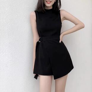 黑色连体短裤女雪纺2026夏季新款高腰显瘦小个子时尚工装连衣裤潮