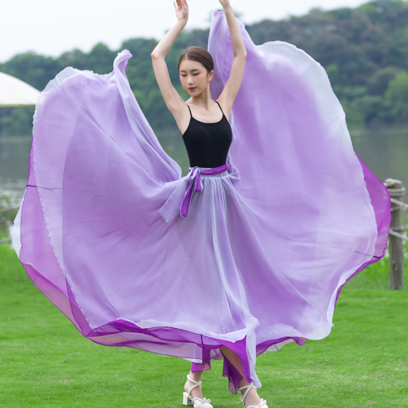 真丝双拼两面穿720度大半身长裙