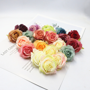 欧式 DIY手工花环森系手作材料 仿真装 饰假花 6.5cm 复古玫瑰花头