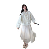 新中式国风白色棒球服外套女秋2025新款超火好看高级小众夹克上衣，女装短外套，2C066